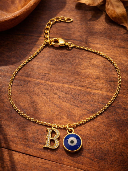 A TO Z Alphabet Blue Evil Eye Initial Name Lumba Rakhi Bracelet Gift for Bhaiya Bhabhi