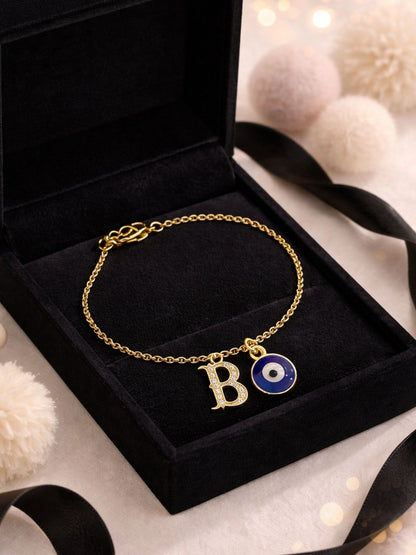 A TO Z Alphabet Blue Evil Eye Initial Name Lumba Rakhi Bracelet Gift for Bhaiya Bhabhi