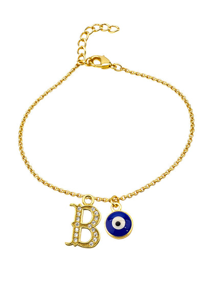 A TO Z Alphabet Blue Evil Eye Initial Name Lumba Rakhi Bracelet Gift for Bhaiya Bhabhi