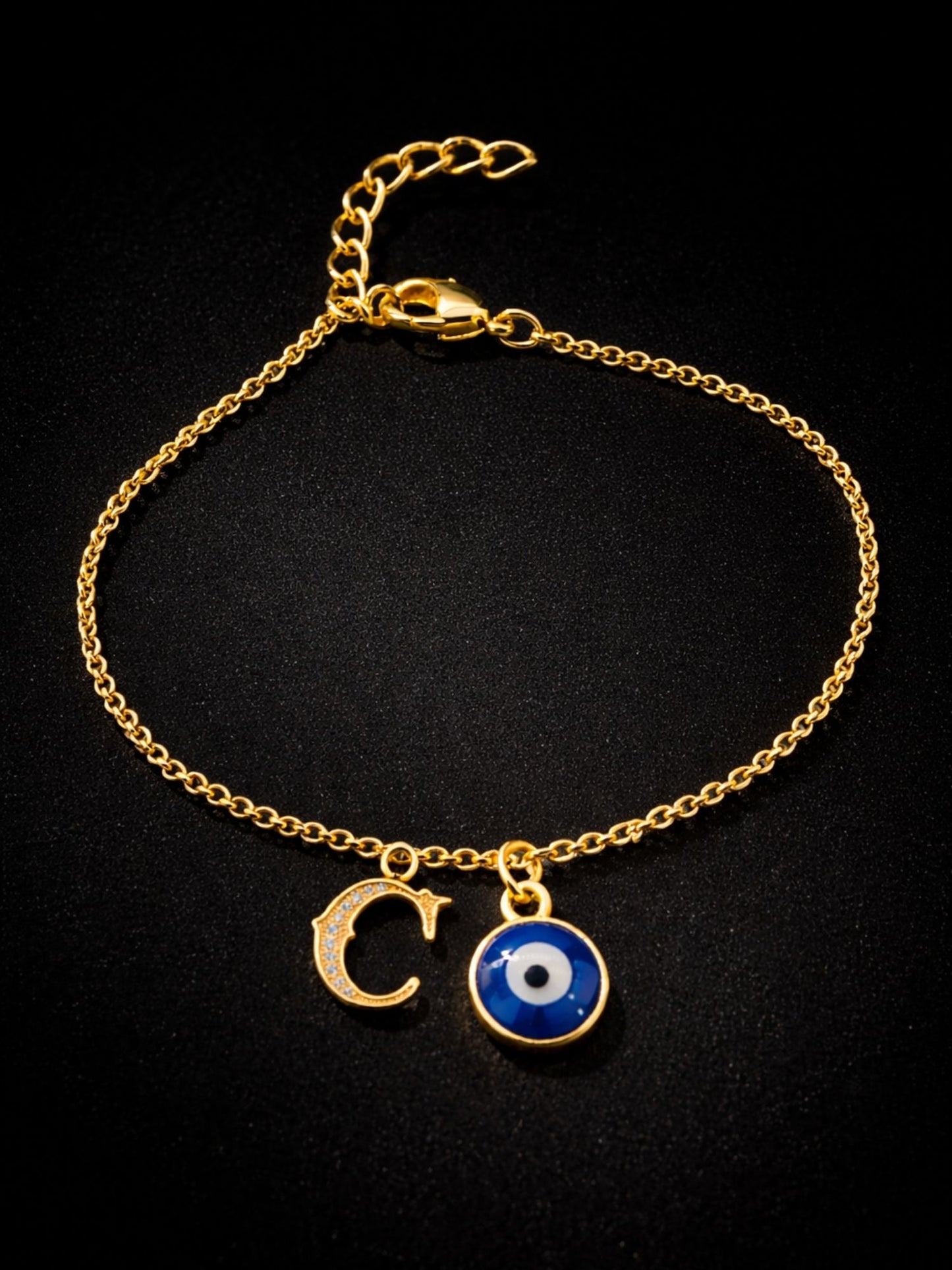 A TO Z Alphabet Blue Evil Eye Initial Name Lumba Rakhi Bracelet Gift for Bhaiya Bhabhi