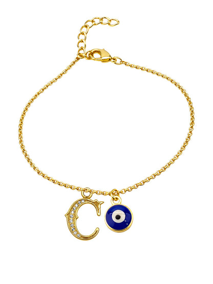 A TO Z Alphabet Blue Evil Eye Initial Name Lumba Rakhi Bracelet Gift for Bhaiya Bhabhi