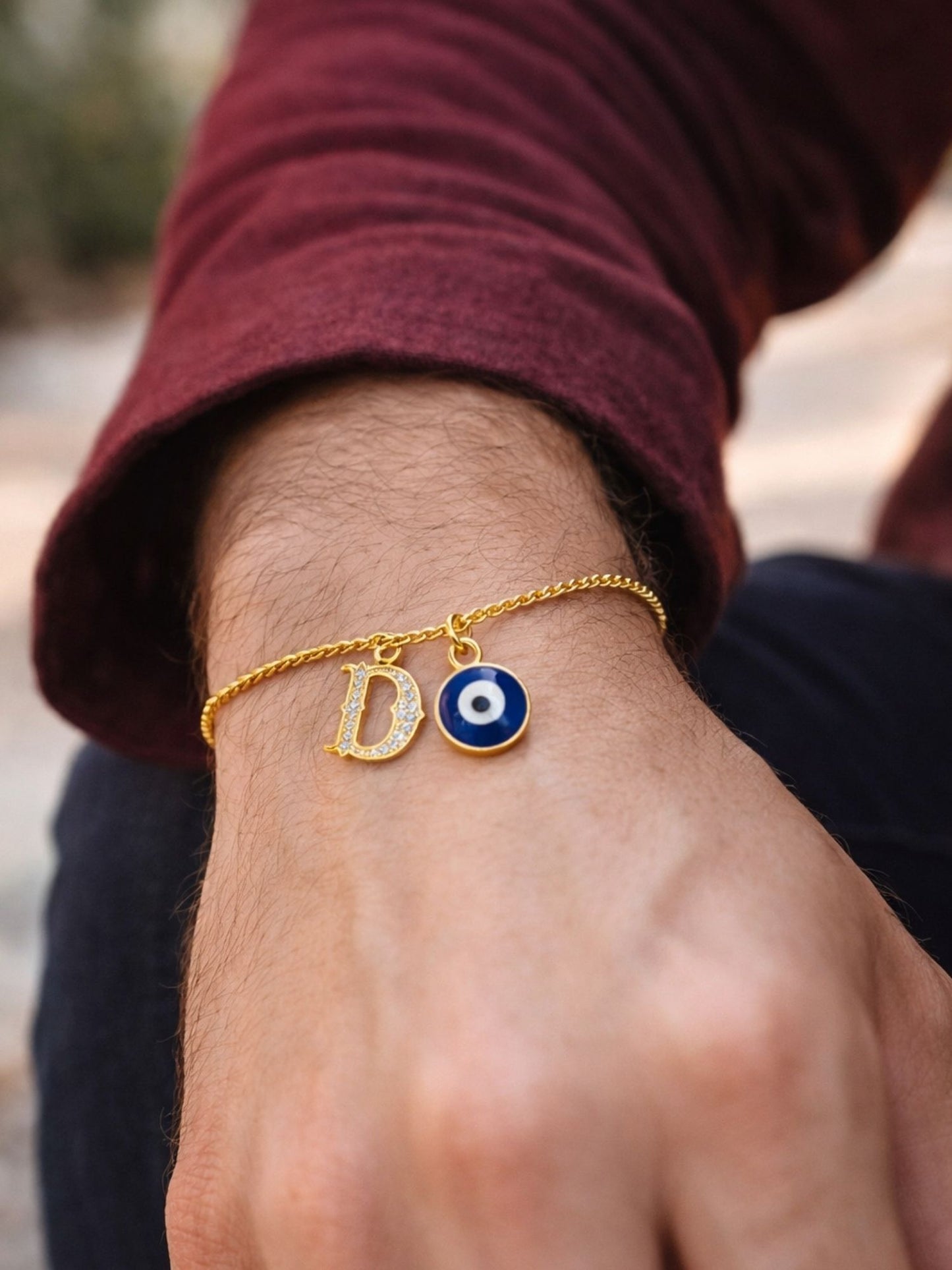 A TO Z Alphabet Blue Evil Eye Initial Name Lumba Rakhi Bracelet Gift for Bhaiya Bhabhi