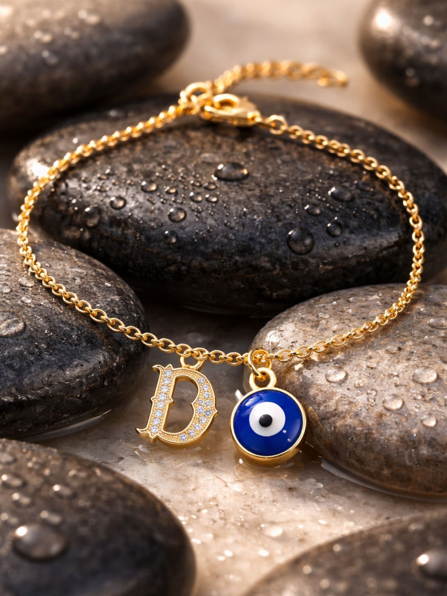 A TO Z Alphabet Blue Evil Eye Initial Name Lumba Rakhi Bracelet Gift for Bhaiya Bhabhi