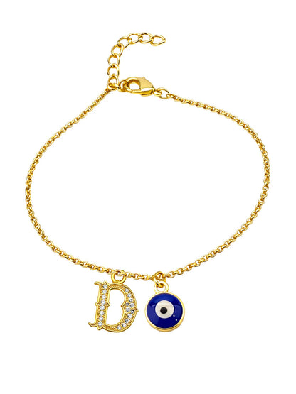 A TO Z Alphabet Blue Evil Eye Initial Name Lumba Rakhi Bracelet Gift for Bhaiya Bhabhi