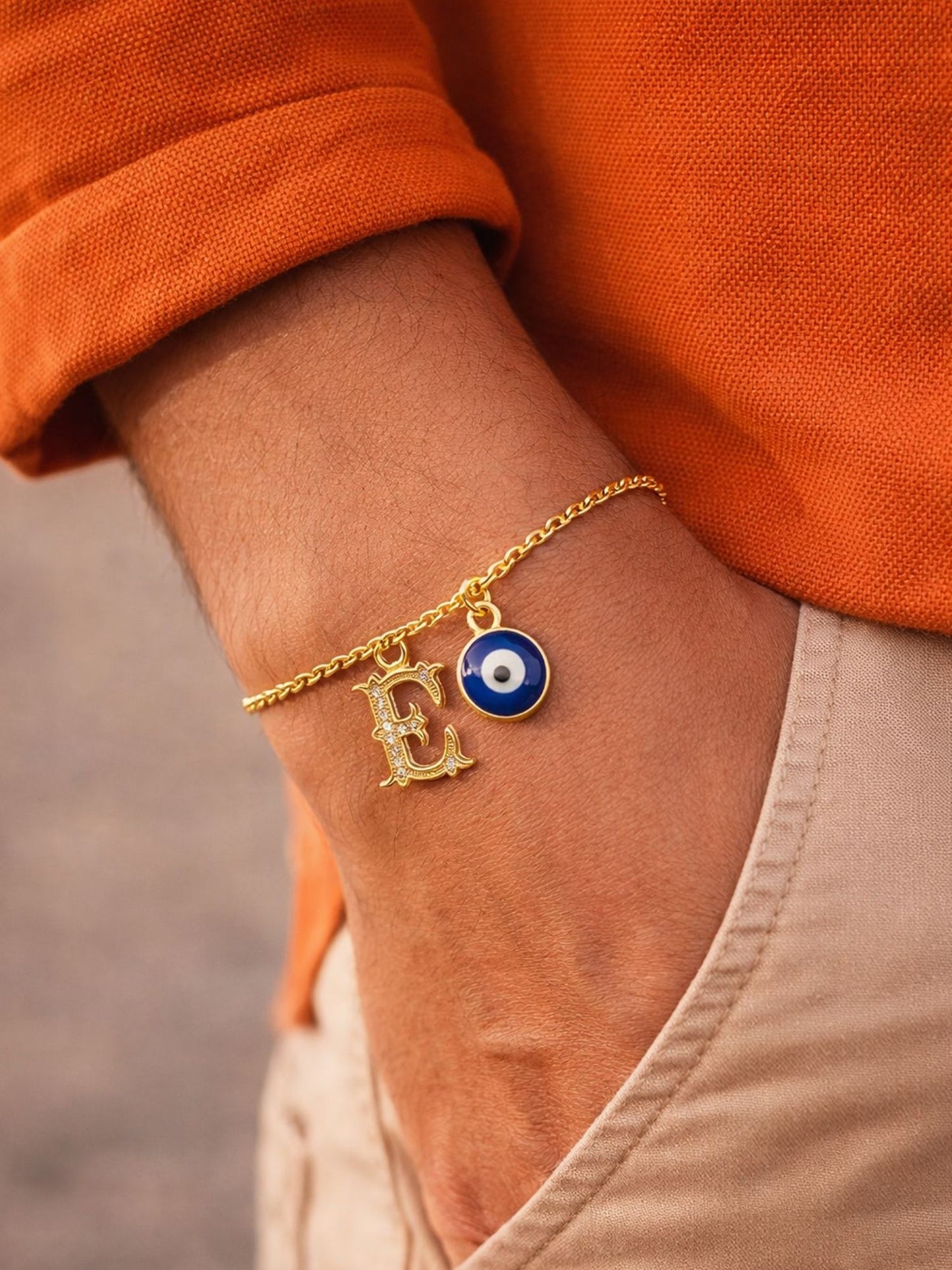 A TO Z Alphabet Blue Evil Eye Initial Name Lumba Rakhi Bracelet Gift for Bhaiya Bhabhi