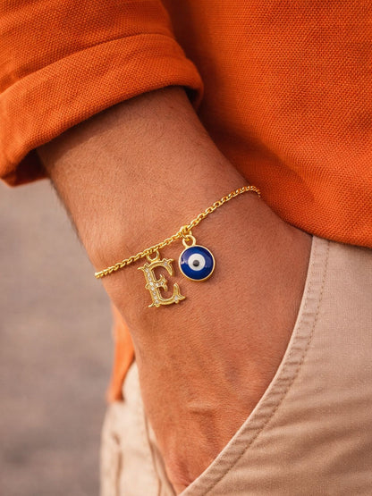 A TO Z Alphabet Blue Evil Eye Initial Name Lumba Rakhi Bracelet Gift for Bhaiya Bhabhi