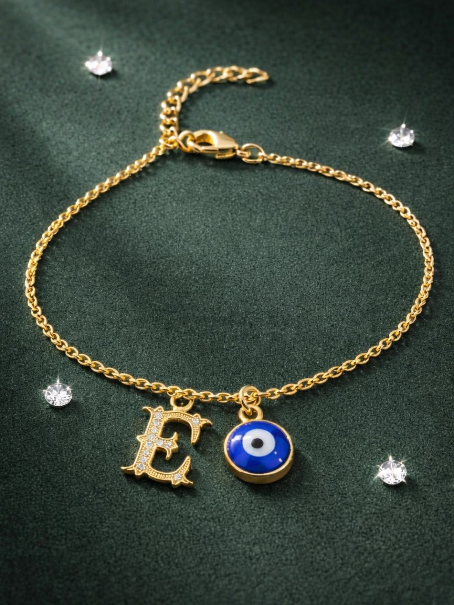 A TO Z Alphabet Blue Evil Eye Initial Name Lumba Rakhi Bracelet Gift for Bhaiya Bhabhi