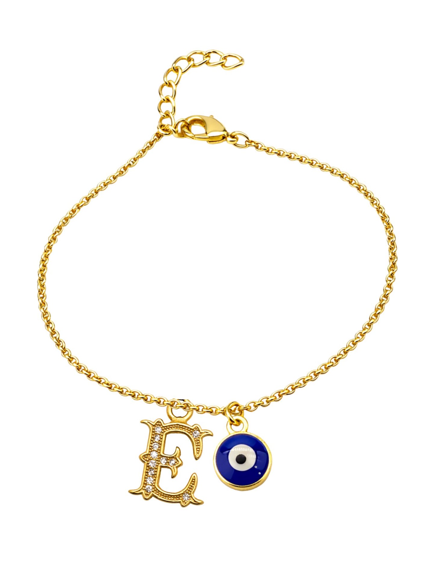 A TO Z Alphabet Blue Evil Eye Initial Name Lumba Rakhi Bracelet Gift for Bhaiya Bhabhi