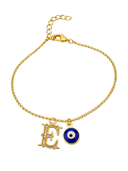 A TO Z Alphabet Blue Evil Eye Initial Name Lumba Rakhi Bracelet Gift for Bhaiya Bhabhi