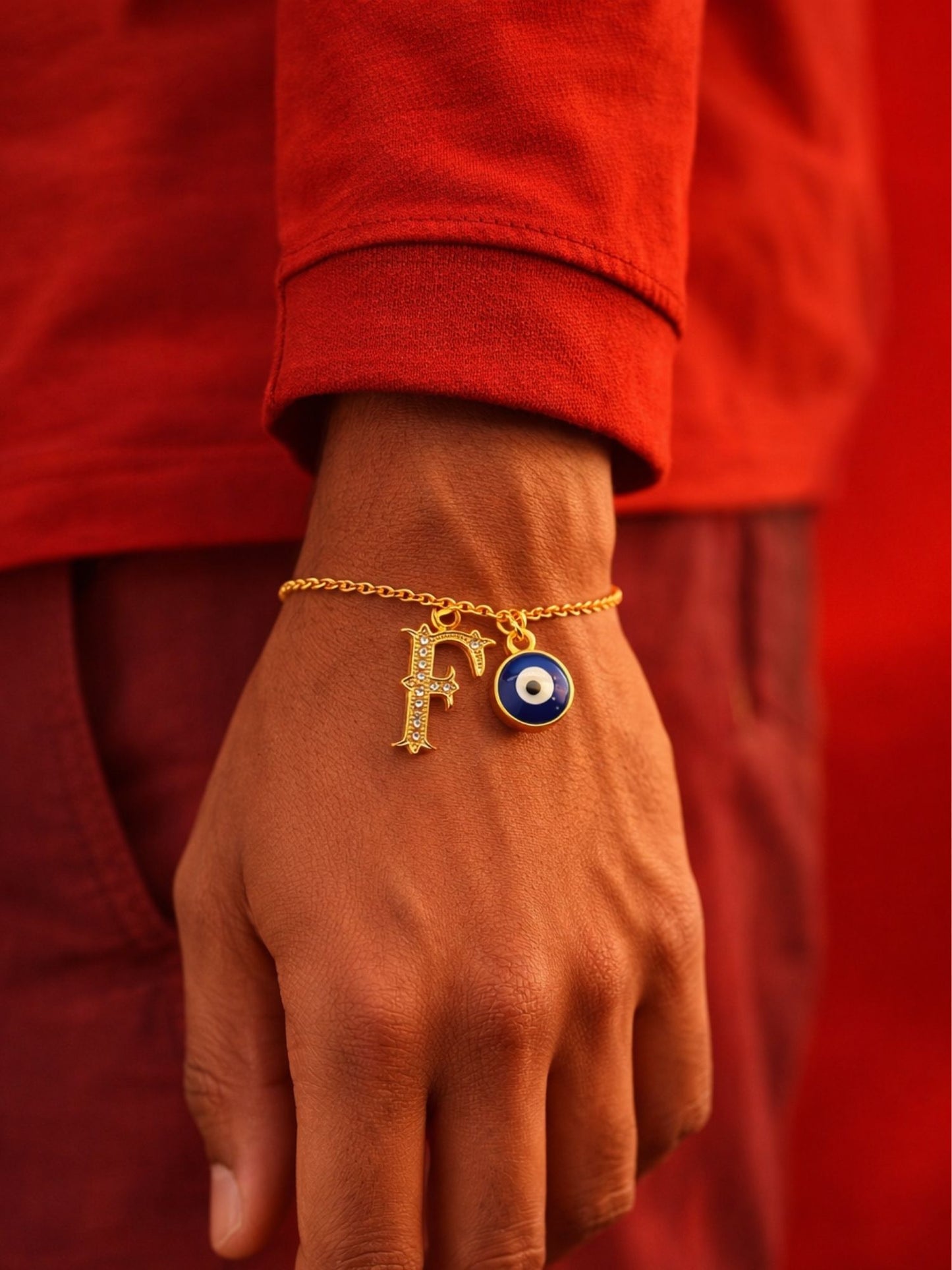 A TO Z Alphabet Blue Evil Eye Initial Name Lumba Rakhi Bracelet Gift for Bhaiya Bhabhi