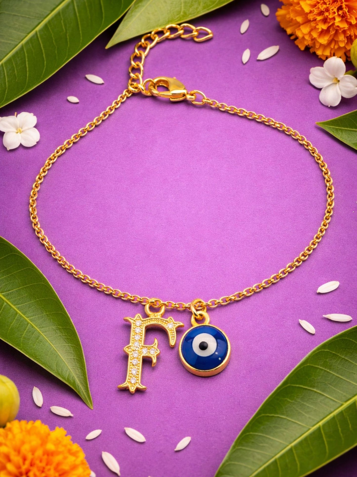 A TO Z Alphabet Blue Evil Eye Initial Name Lumba Rakhi Bracelet Gift for Bhaiya Bhabhi