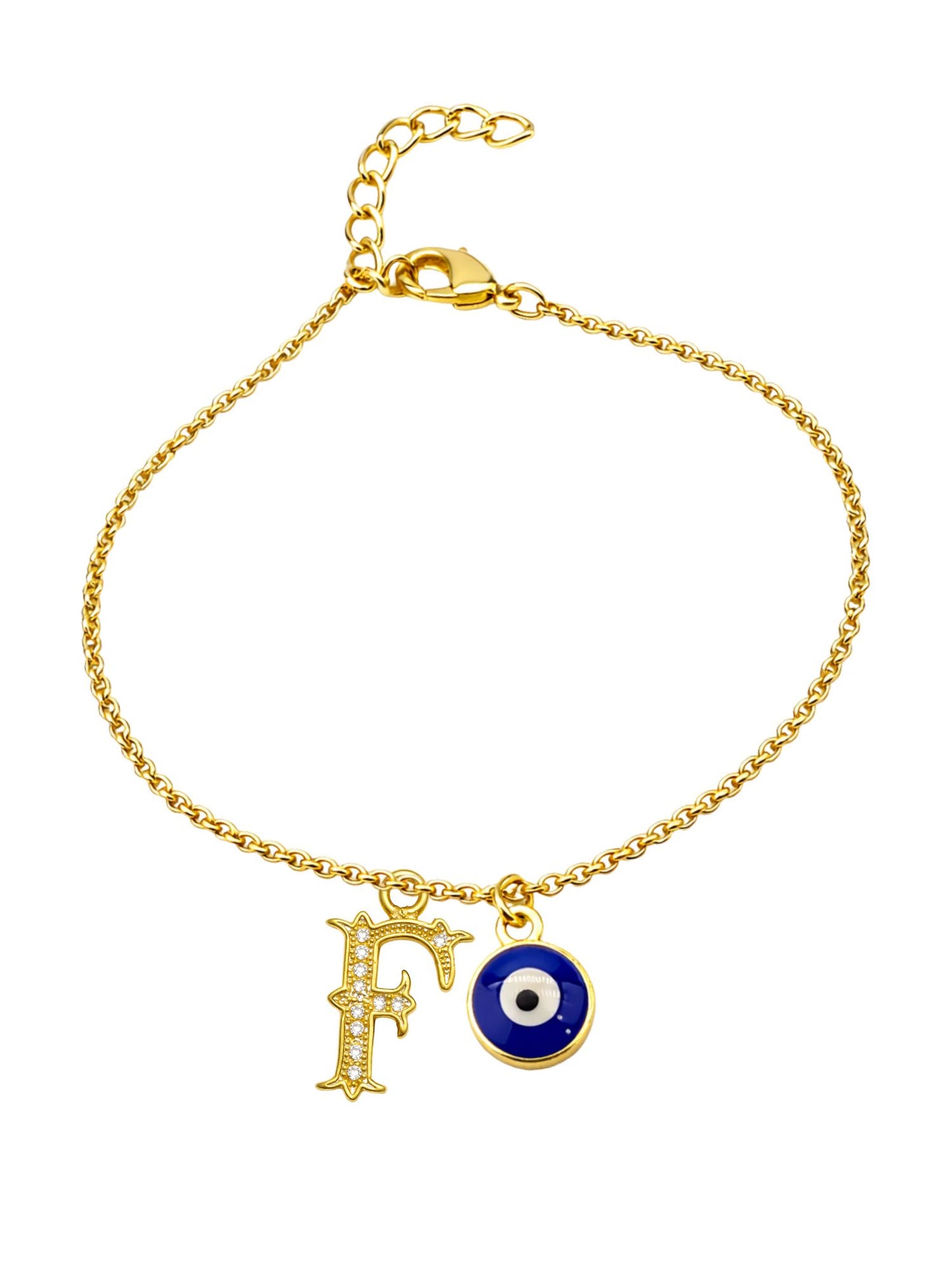 A TO Z Alphabet Blue Evil Eye Initial Name Lumba Rakhi Bracelet Gift for Bhaiya Bhabhi