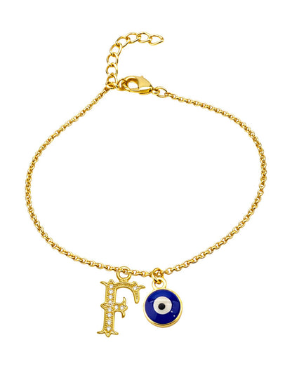 A TO Z Alphabet Blue Evil Eye Initial Name Lumba Rakhi Bracelet Gift for Bhaiya Bhabhi