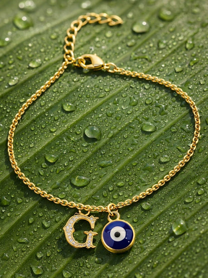 A TO Z Alphabet Blue Evil Eye Initial Name Lumba Rakhi Bracelet Gift for Bhaiya Bhabhi