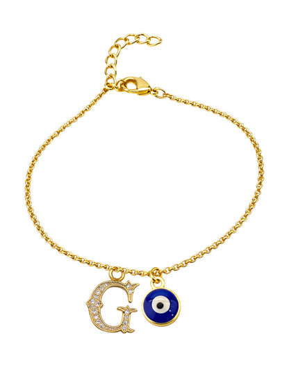 A TO Z Alphabet Blue Evil Eye Initial Name Lumba Rakhi Bracelet Gift for Bhaiya Bhabhi