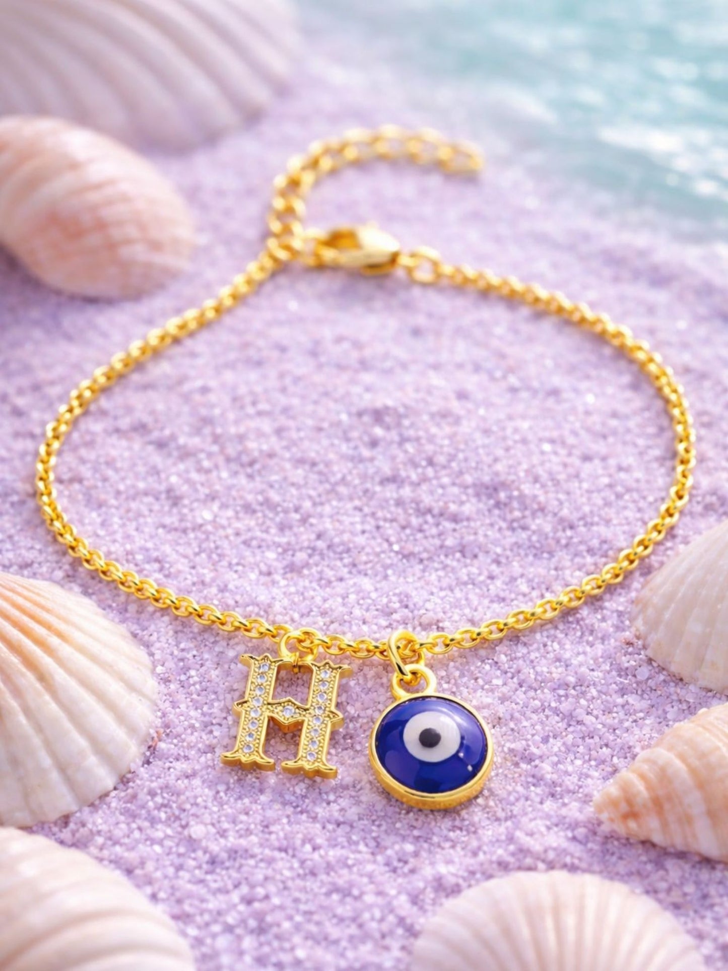 A TO Z Alphabet Blue Evil Eye Initial Name Lumba Rakhi Bracelet Gift for Bhaiya Bhabhi