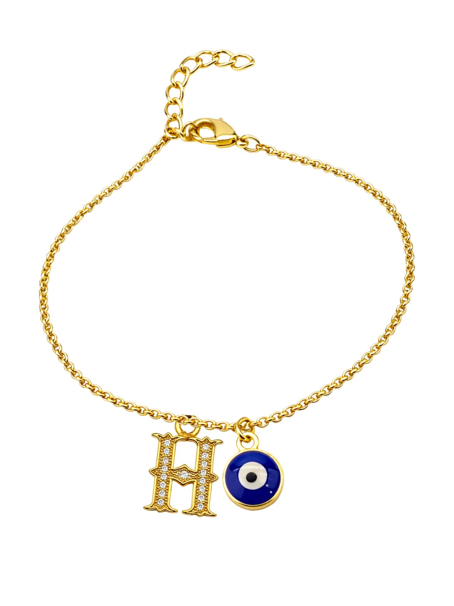 A TO Z Alphabet Blue Evil Eye Initial Name Lumba Rakhi Bracelet Gift for Bhaiya Bhabhi