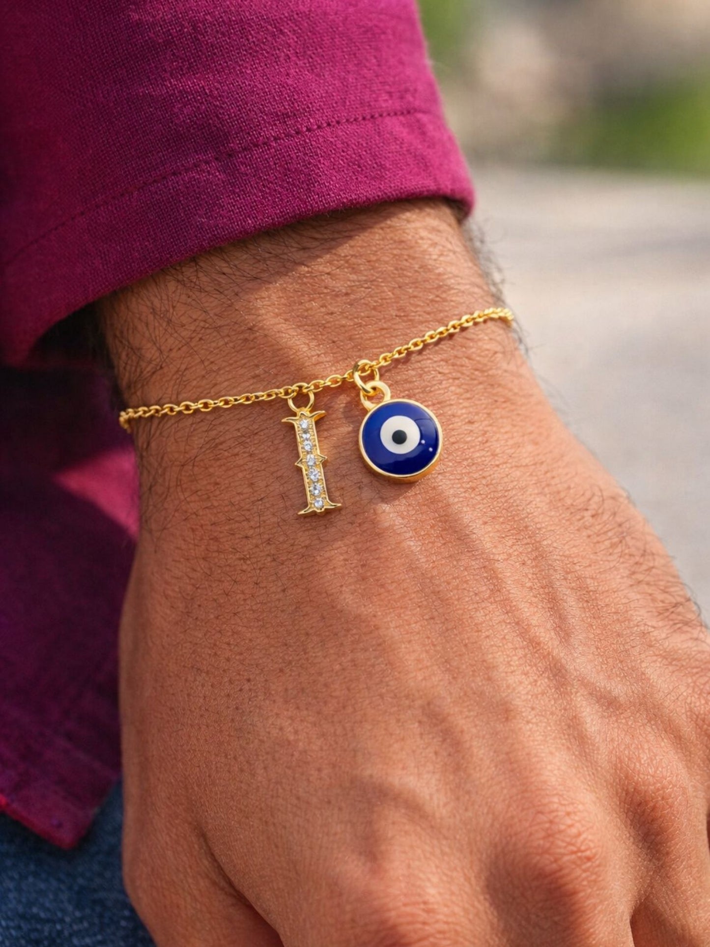 A TO Z Alphabet Blue Evil Eye Initial Name Lumba Rakhi Bracelet Gift for Bhaiya Bhabhi