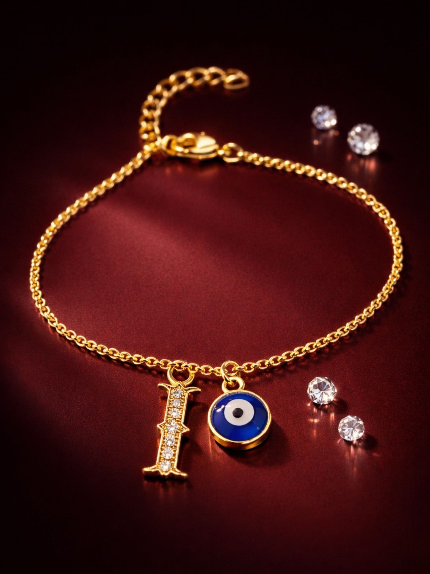 A TO Z Alphabet Blue Evil Eye Initial Name Lumba Rakhi Bracelet Gift for Bhaiya Bhabhi