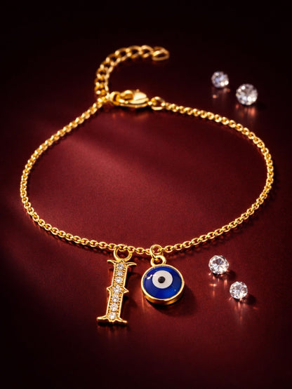 A TO Z Alphabet Blue Evil Eye Initial Name Lumba Rakhi Bracelet Gift for Bhaiya Bhabhi