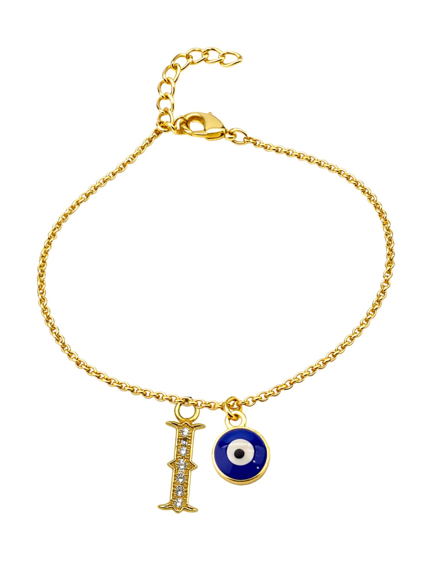 A TO Z Alphabet Blue Evil Eye Initial Name Lumba Rakhi Bracelet Gift for Bhaiya Bhabhi