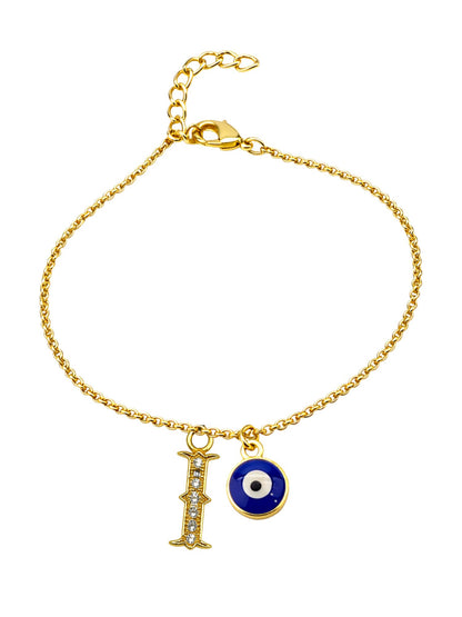 A TO Z Alphabet Blue Evil Eye Initial Name Lumba Rakhi Bracelet Gift for Bhaiya Bhabhi