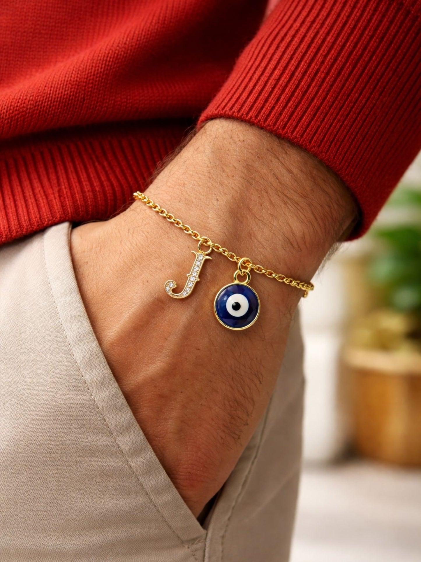 A TO Z Alphabet Blue Evil Eye Initial Name Lumba Rakhi Bracelet Gift for Bhaiya Bhabhi