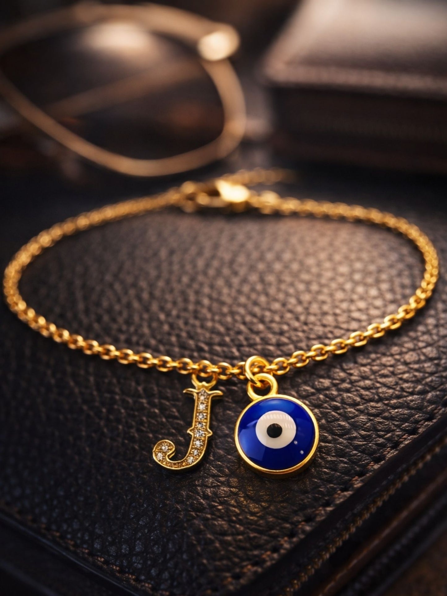 A TO Z Alphabet Blue Evil Eye Initial Name Lumba Rakhi Bracelet Gift for Bhaiya Bhabhi