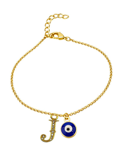 A TO Z Alphabet Blue Evil Eye Initial Name Lumba Rakhi Bracelet Gift for Bhaiya Bhabhi