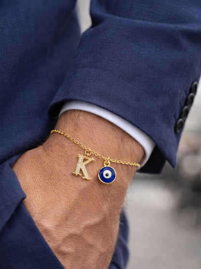 A TO Z Alphabet Blue Evil Eye Initial Name Lumba Rakhi Bracelet Gift for Bhaiya Bhabhi
