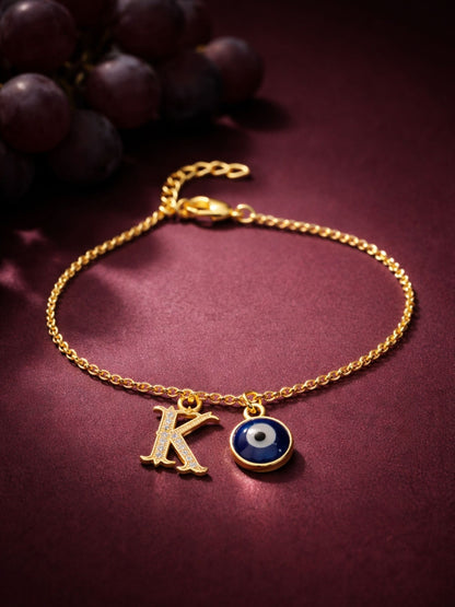 A TO Z Alphabet Blue Evil Eye Initial Name Lumba Rakhi Bracelet Gift for Bhaiya Bhabhi
