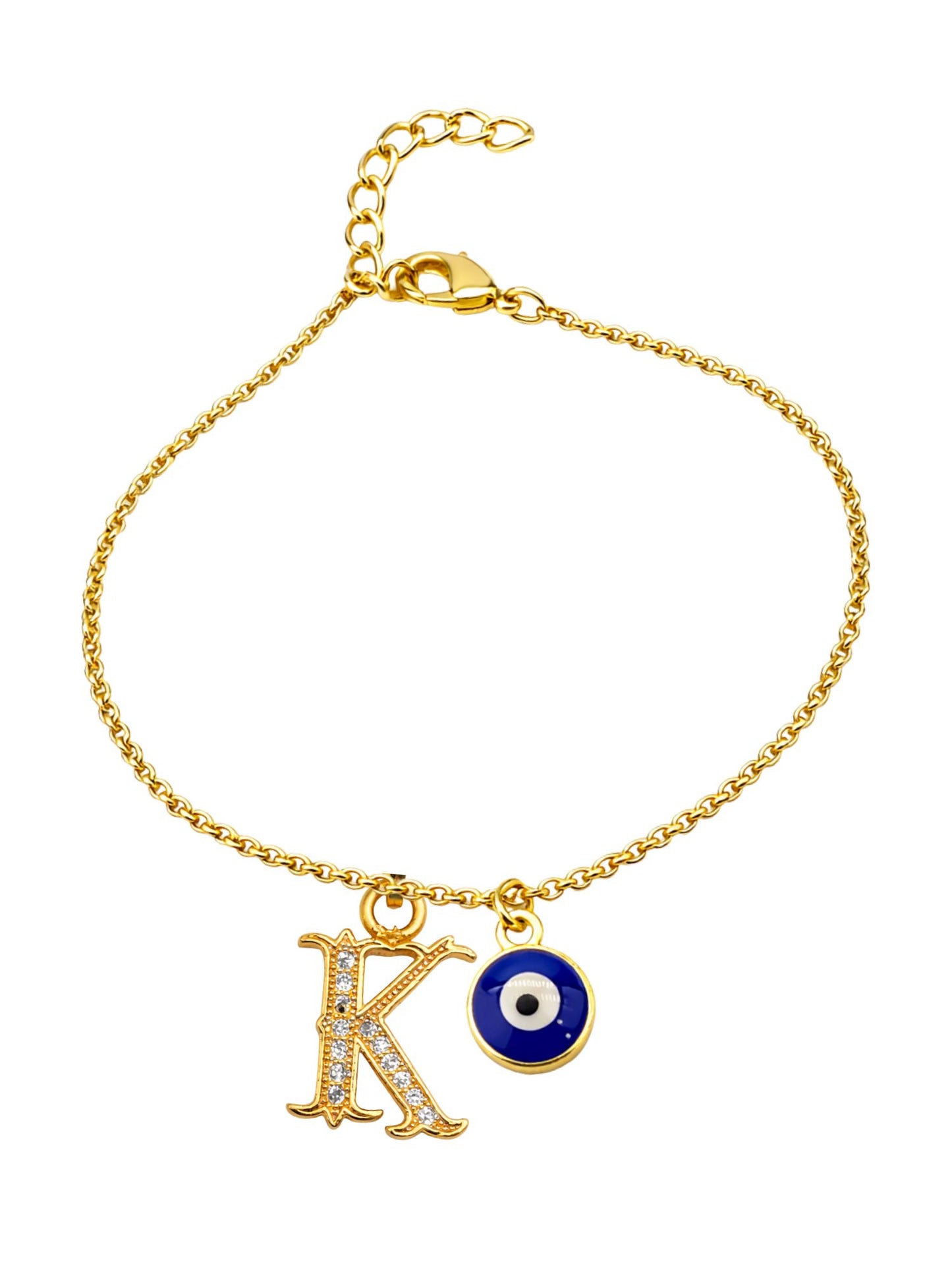 A TO Z Alphabet Blue Evil Eye Initial Name Lumba Rakhi Bracelet Gift for Bhaiya Bhabhi