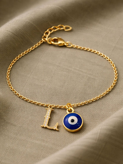 A TO Z Alphabet Blue Evil Eye Initial Name Lumba Rakhi Bracelet Gift for Bhaiya Bhabhi