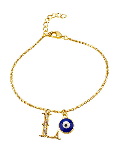 A TO Z Alphabet Blue Evil Eye Initial Name Lumba Rakhi Bracelet Gift for Bhaiya Bhabhi