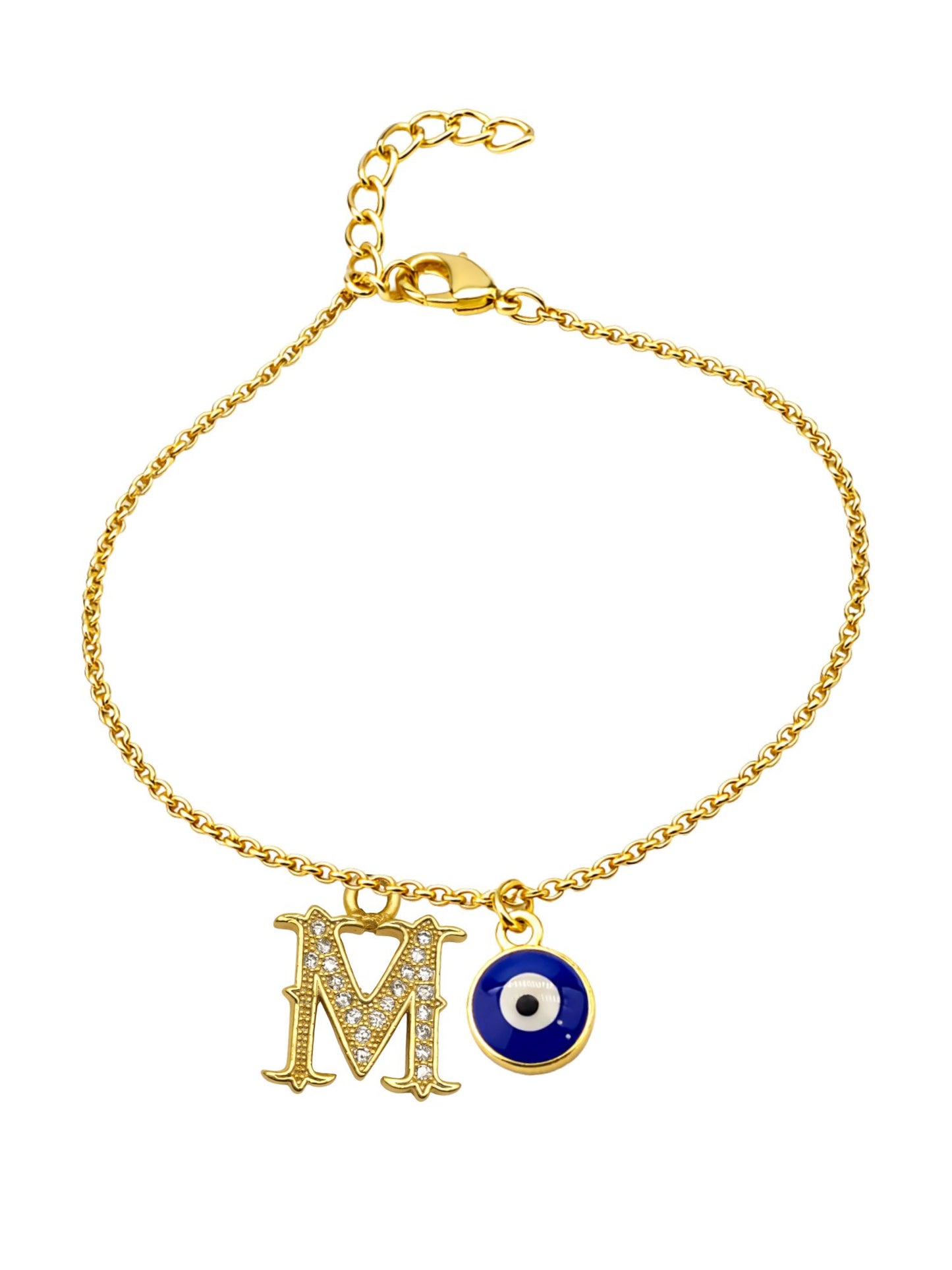 A TO Z Alphabet Blue Evil Eye Initial Name Lumba Rakhi Bracelet Gift for Bhaiya Bhabhi