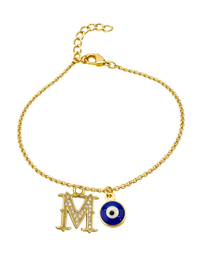 A TO Z Alphabet Blue Evil Eye Initial Name Lumba Rakhi Bracelet Gift for Bhaiya Bhabhi