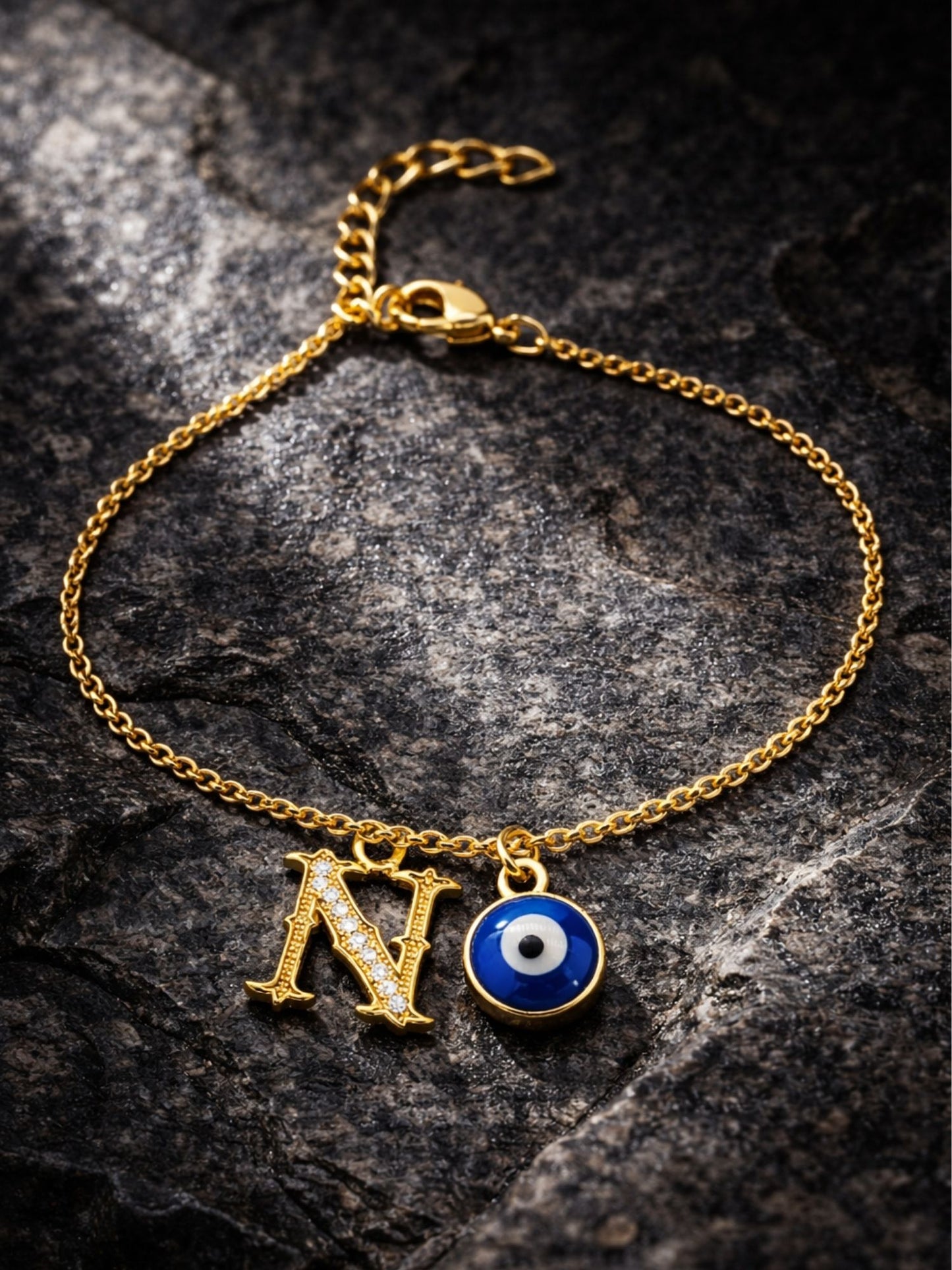 A TO Z Alphabet Blue Evil Eye Initial Name Lumba Rakhi Bracelet Gift for Bhaiya Bhabhi