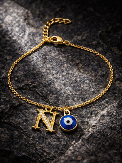 A TO Z Alphabet Blue Evil Eye Initial Name Lumba Rakhi Bracelet Gift for Bhaiya Bhabhi