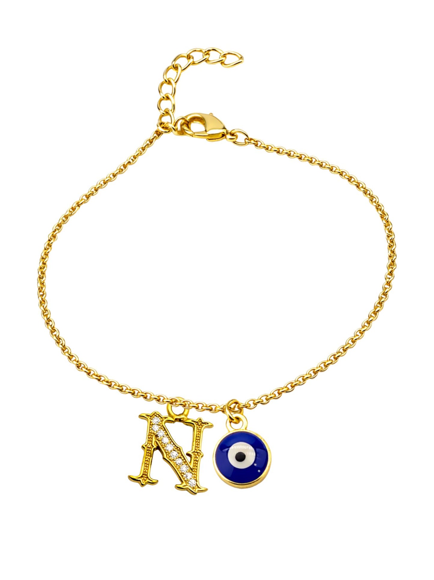 A TO Z Alphabet Blue Evil Eye Initial Name Lumba Rakhi Bracelet Gift for Bhaiya Bhabhi