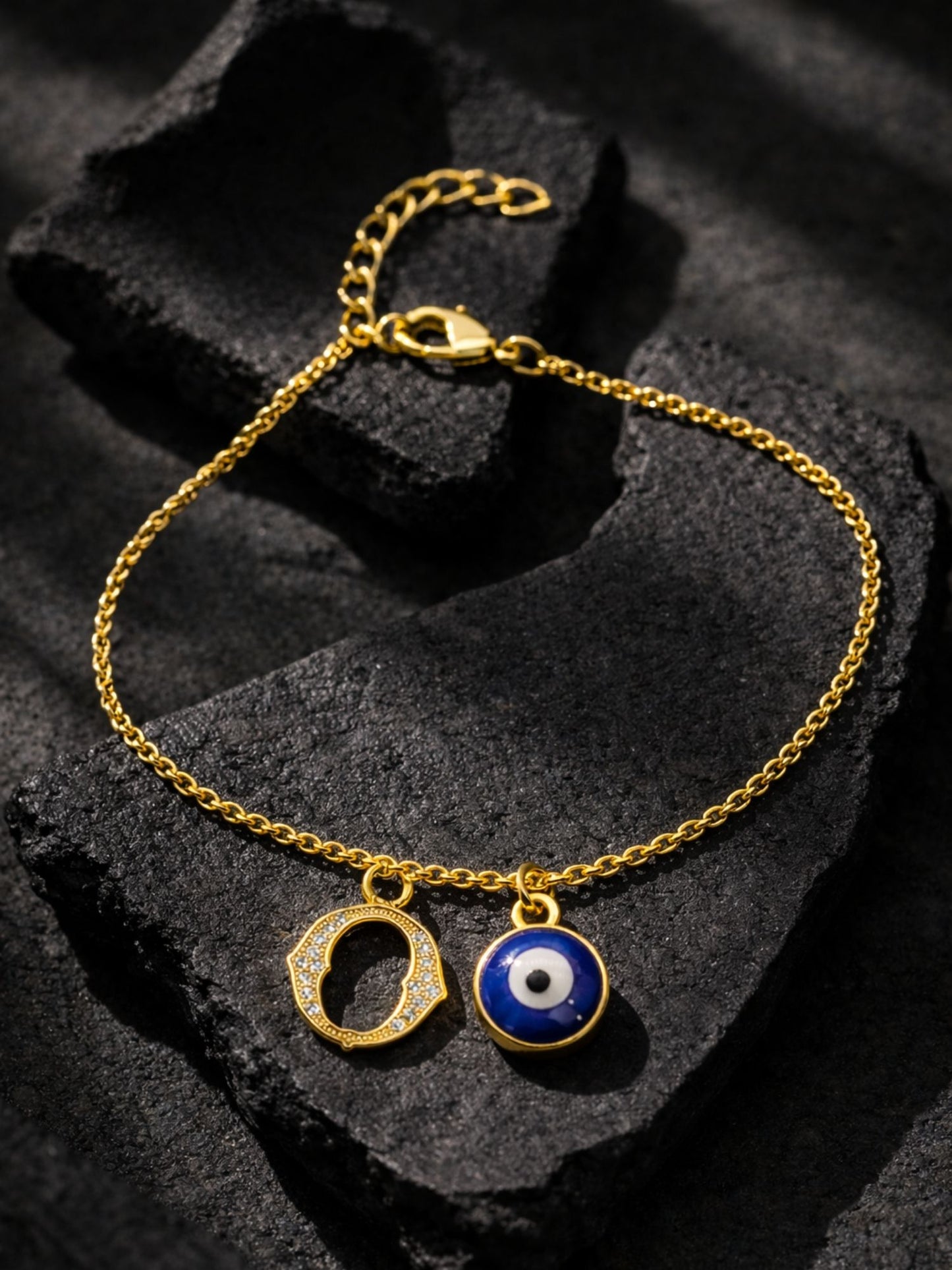 A TO Z Alphabet Blue Evil Eye Initial Name Lumba Rakhi Bracelet Gift for Bhaiya Bhabhi