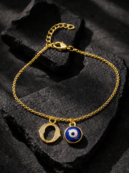 A TO Z Alphabet Blue Evil Eye Initial Name Lumba Rakhi Bracelet Gift for Bhaiya Bhabhi