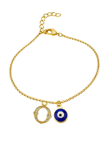 A TO Z Alphabet Blue Evil Eye Initial Name Lumba Rakhi Bracelet Gift for Bhaiya Bhabhi