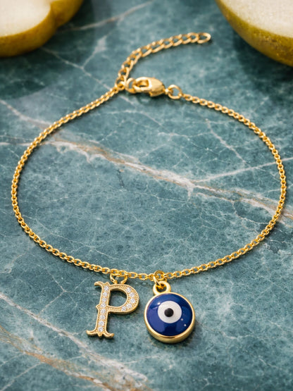 A TO Z Alphabet Blue Evil Eye Initial Name Lumba Rakhi Bracelet Gift for Bhaiya Bhabhi