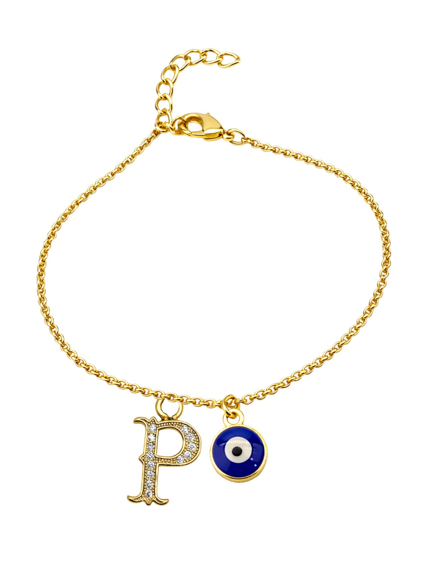 A TO Z Alphabet Blue Evil Eye Initial Name Lumba Rakhi Bracelet Gift for Bhaiya Bhabhi