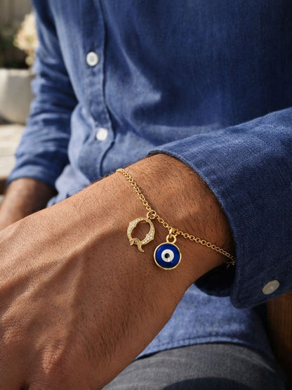 A TO Z Alphabet Blue Evil Eye Initial Name Lumba Rakhi Bracelet Gift for Bhaiya Bhabhi
