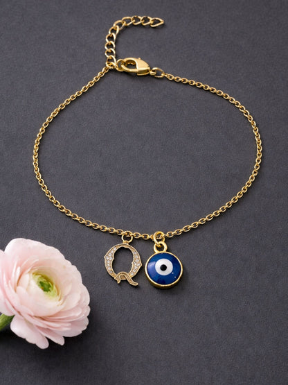 A TO Z Alphabet Blue Evil Eye Initial Name Lumba Rakhi Bracelet Gift for Bhaiya Bhabhi