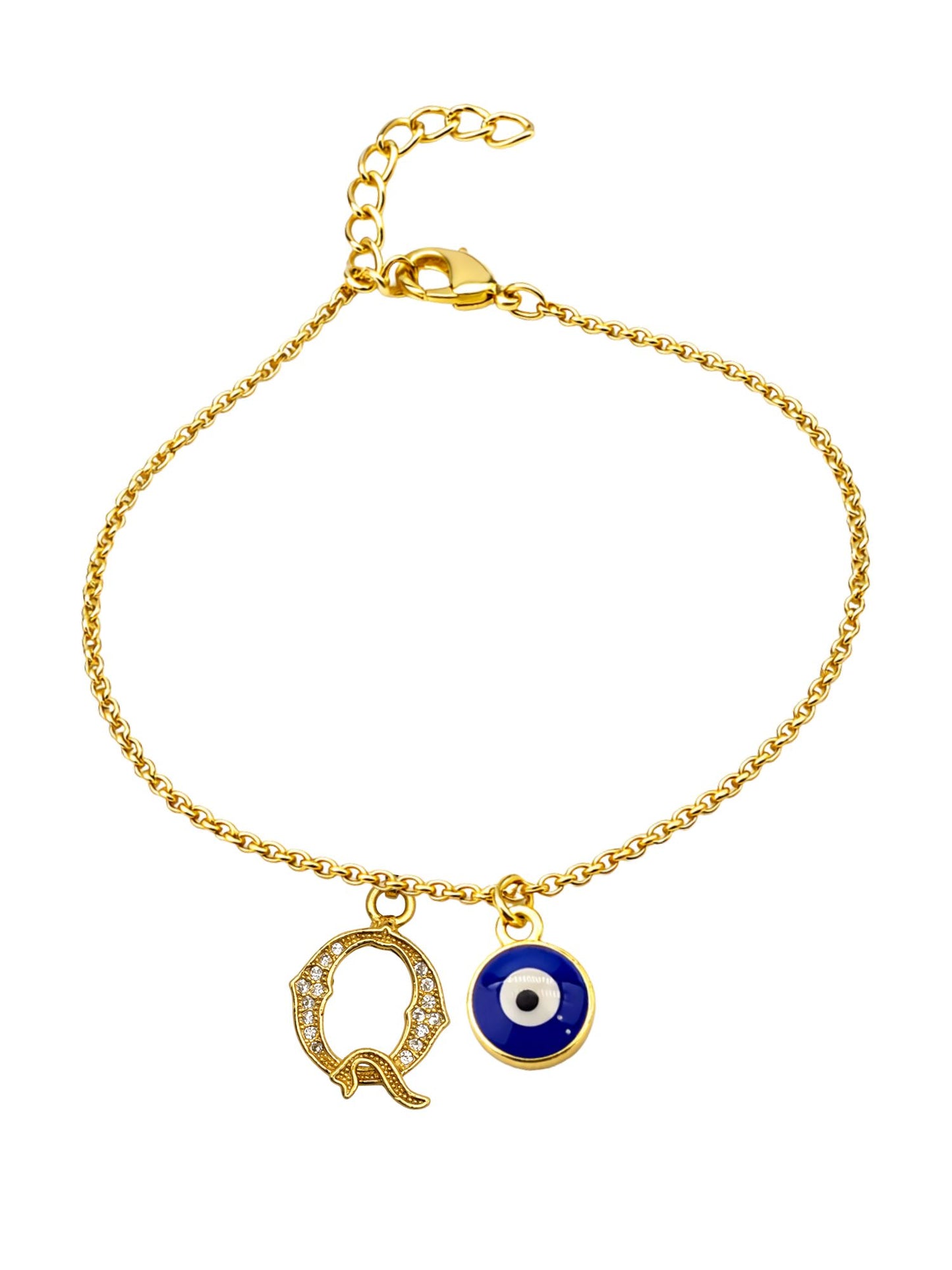 A TO Z Alphabet Blue Evil Eye Initial Name Lumba Rakhi Bracelet Gift for Bhaiya Bhabhi