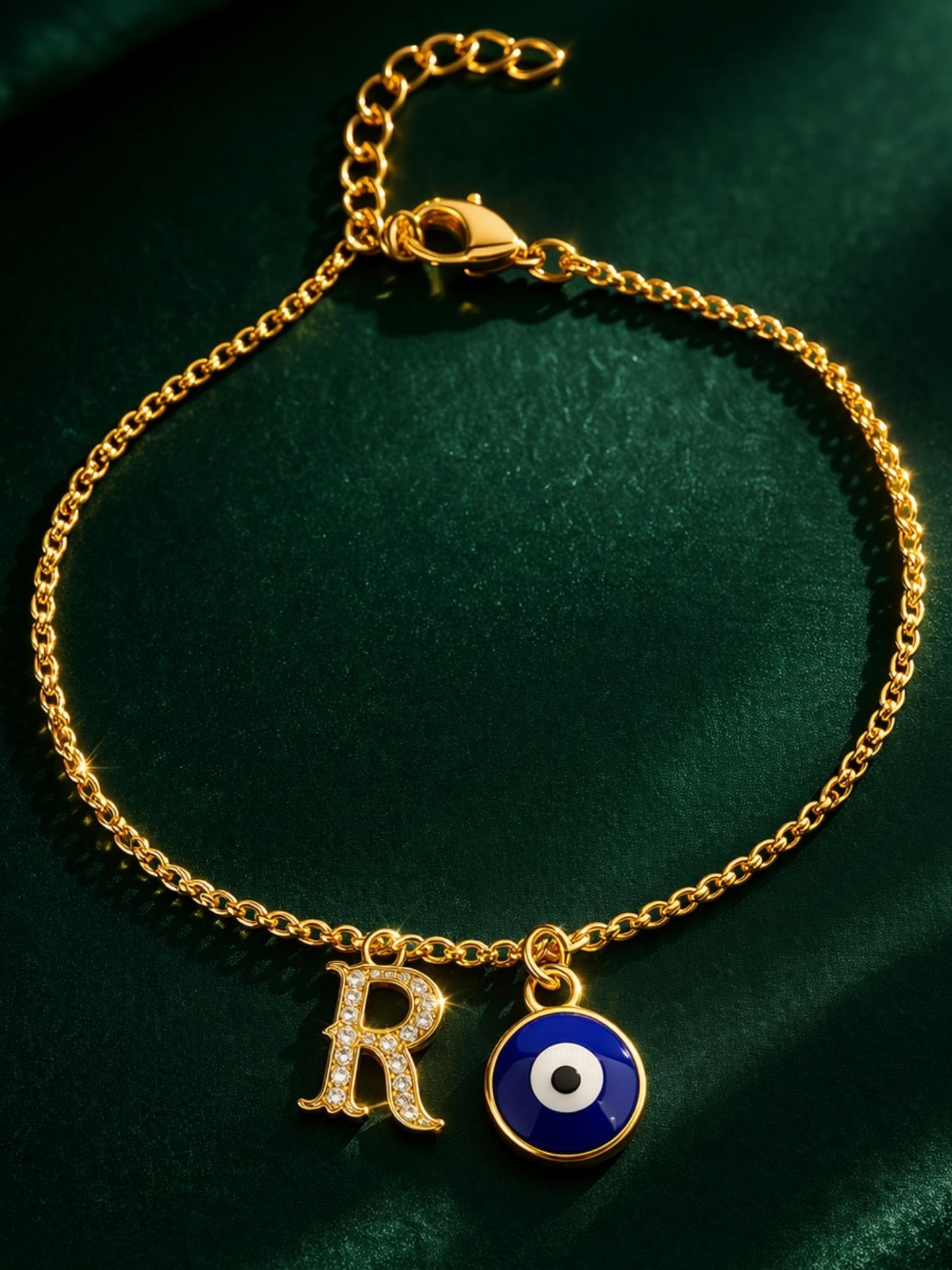 A TO Z Alphabet Blue Evil Eye Initial Name Lumba Rakhi Bracelet Gift for Bhaiya Bhabhi