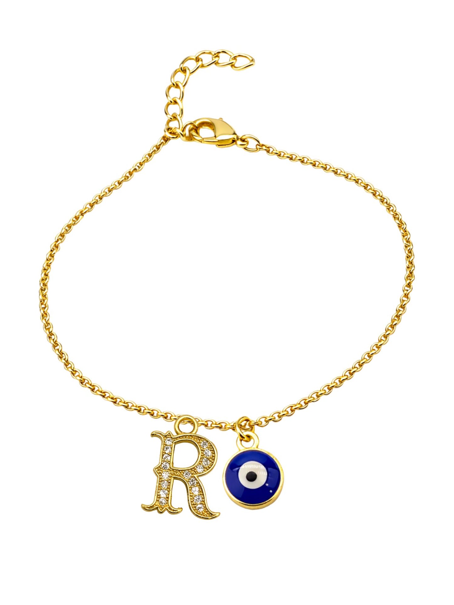 A TO Z Alphabet Blue Evil Eye Initial Name Lumba Rakhi Bracelet Gift for Bhaiya Bhabhi