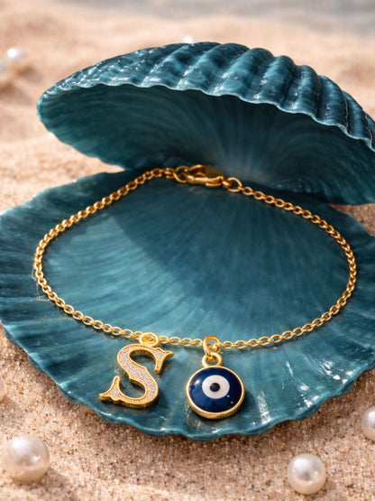 A TO Z Alphabet Blue Evil Eye Initial Name Lumba Rakhi Bracelet Gift for Bhaiya Bhabhi
